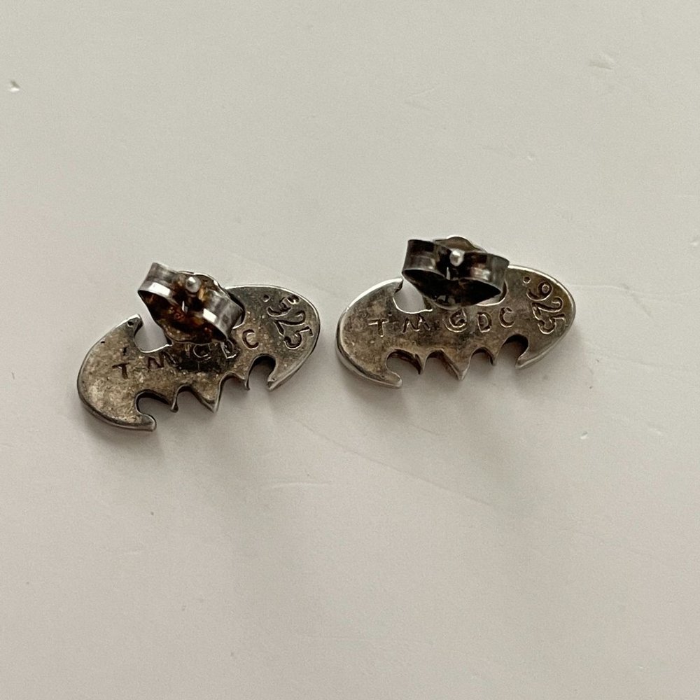 TM & DC Comics Batman Logo Earrings Cutout Sterling Silver Stud - Picture 5 of 13